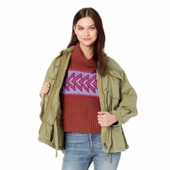 Free People Women's Seize the Day Military Jacket MEDIUM Army Oversized Boho NEW - Picture 5 of 13